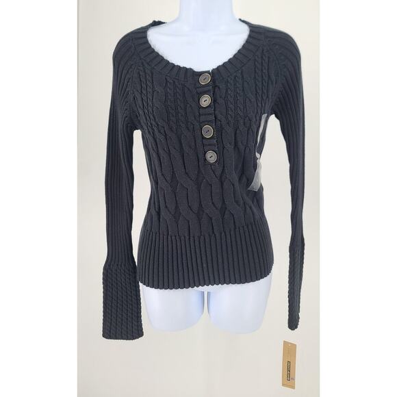 DKNY Vintage womens sweater black Sz Large contrast cuff Elena Gilbert vibes Y2K - Picture 1 of 13